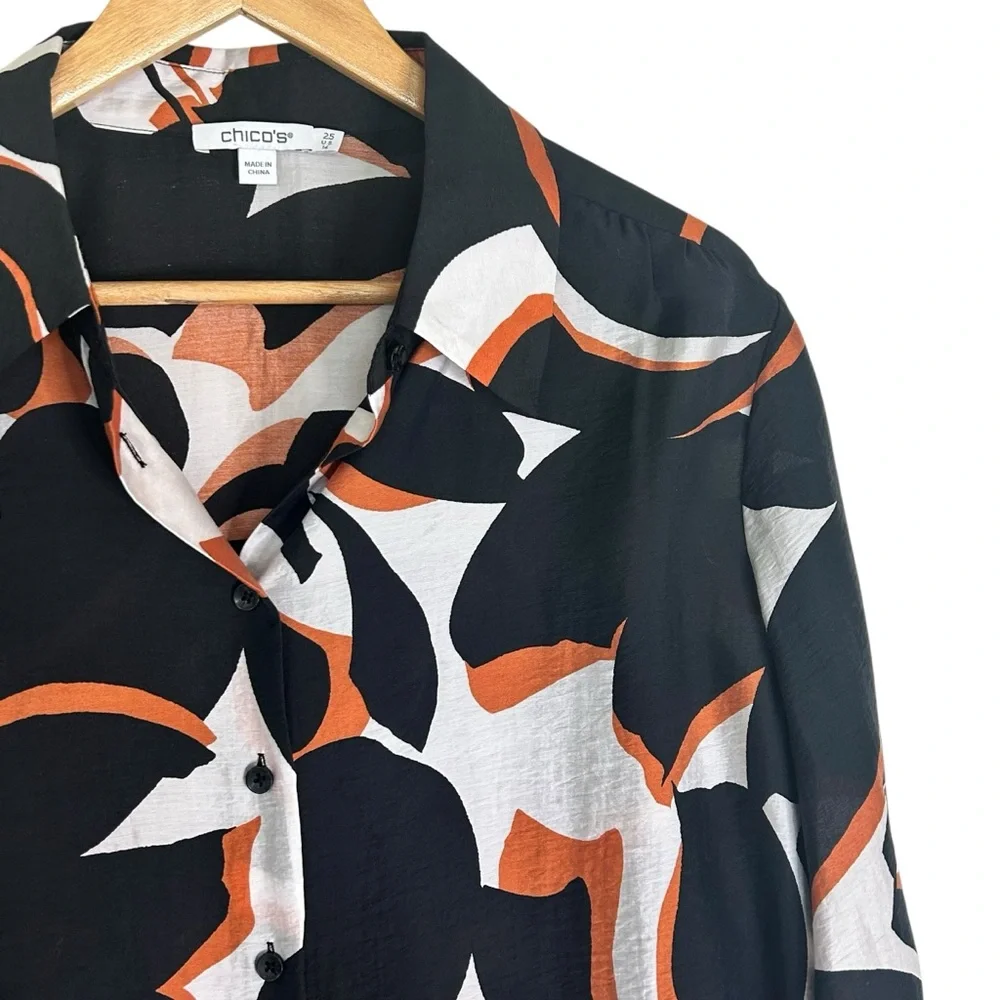 NWT Chico’s Santa Maria blouse Abstract Black and Orange Women's Top size 14 - Picture 3 of 8